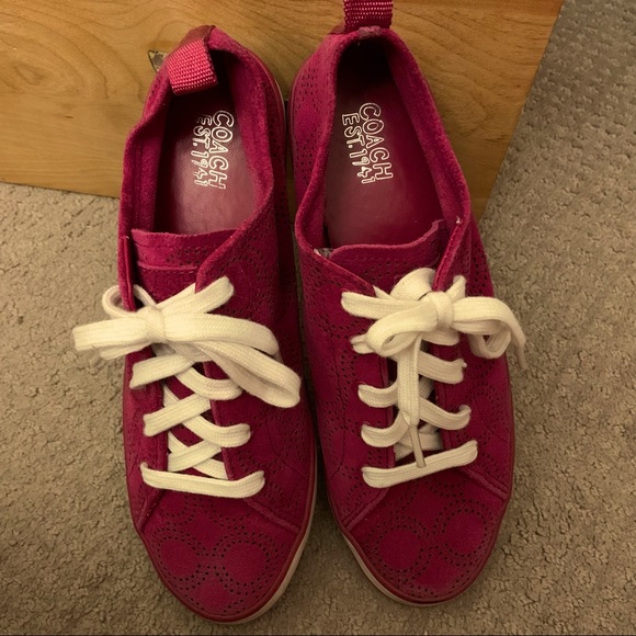 Coach Shoes - 7 🍒 Cherry Magenta Coach Sneakers with eyelet suede